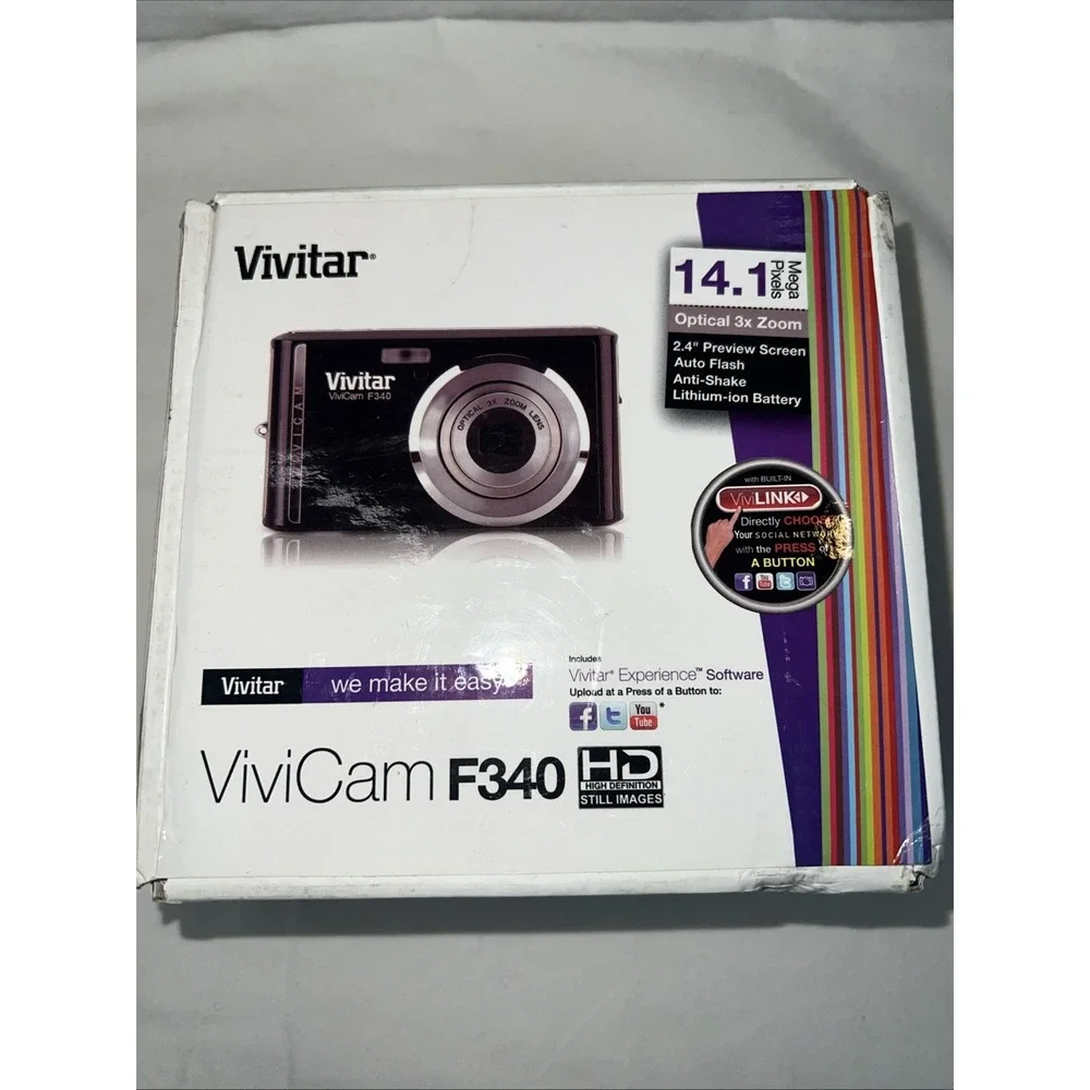Vivitar ViviCam F340 Digital Camera 14.2MP Purple NEW Compact Point Shoot